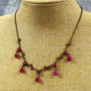 Dainty Pink Rosebud Charm Style Cottagecore Necklace